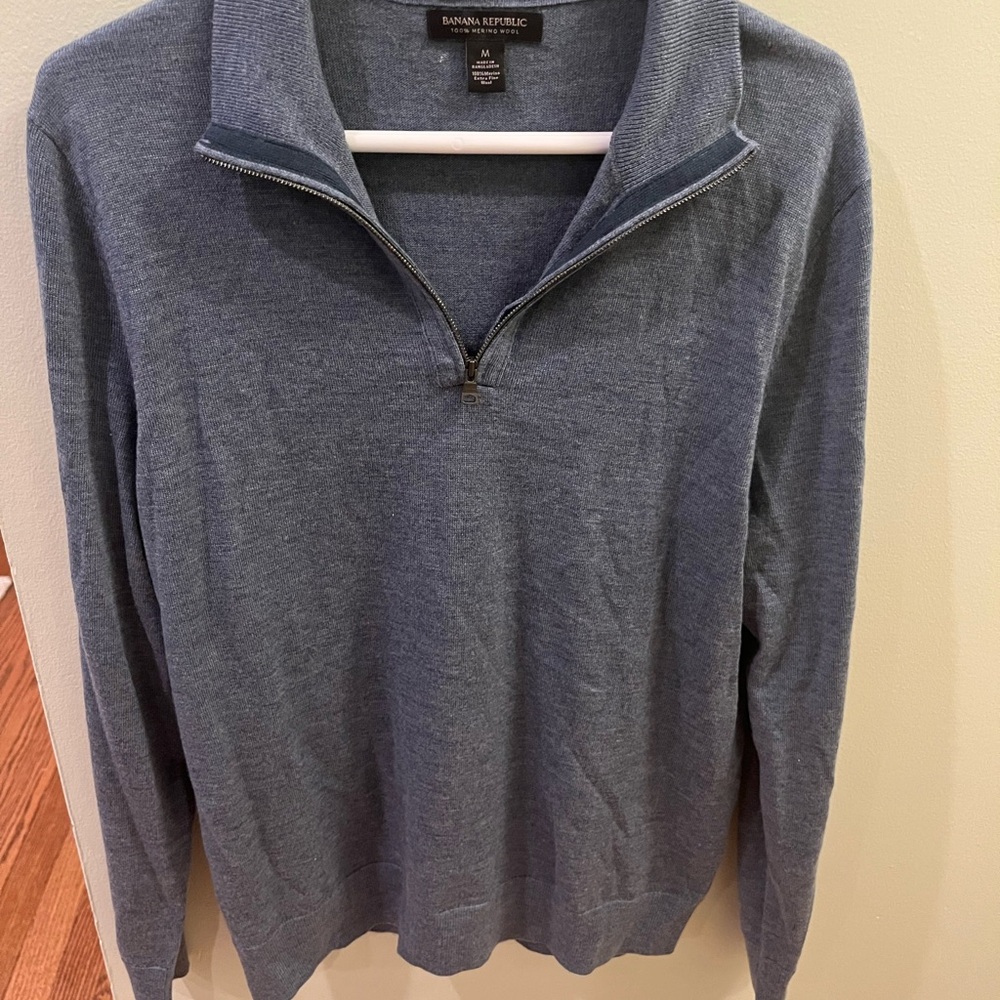 Banana Republic Blue Zip Up Sweater 100% Merino Wool